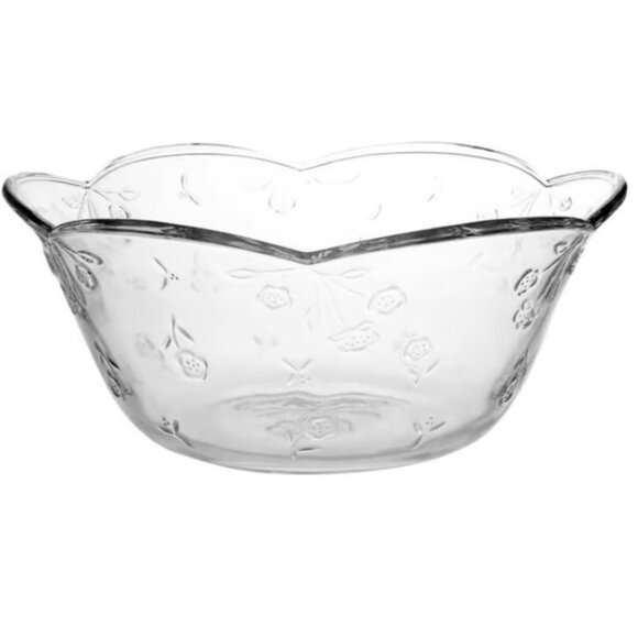 Vintage Anchor Hocking Savannah Large Salad Bowl Floral Embossed Clear Glass - Picture 1 of 10